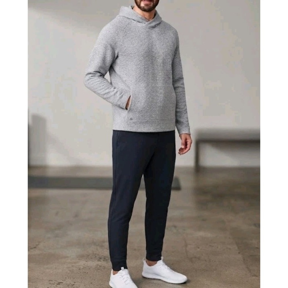 Lululemon At Ease Hoodie Mens Large Gray Textured Double Knit Pullover...